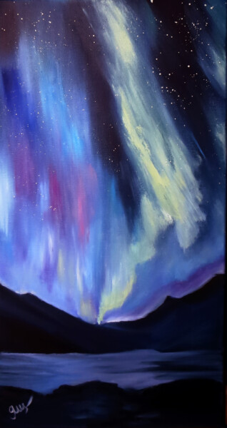 Картина под названием "aurora borealis oil…" - Olga Yashchenko, Подлинное произведение искусства, Масло Установлен на Деревя…