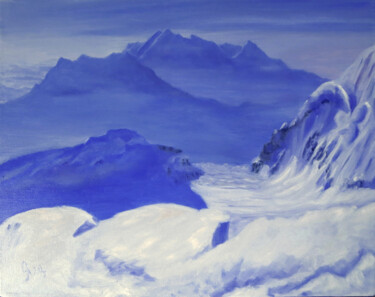 Картина под названием "Blue Mountains 1" - Olga Yashchenko, Подлинное произведение искусства, Масло Установлен на Деревянная…