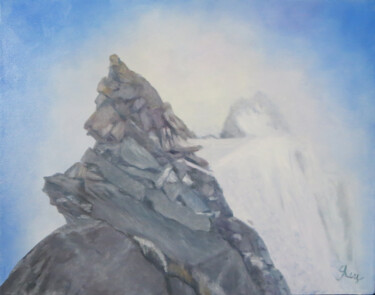 Painting titled "a mountain rock jut…" by Olga Yashchenko, Original Artwork, Oil Mounted on Wood Stretcher frame