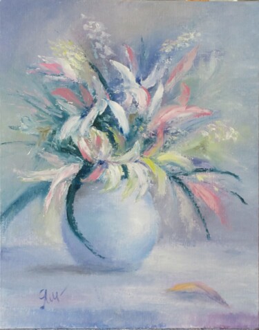 Painting titled "Interior bouquet." by Olga Yashchenko, Original Artwork, Oil Mounted on Cardboard