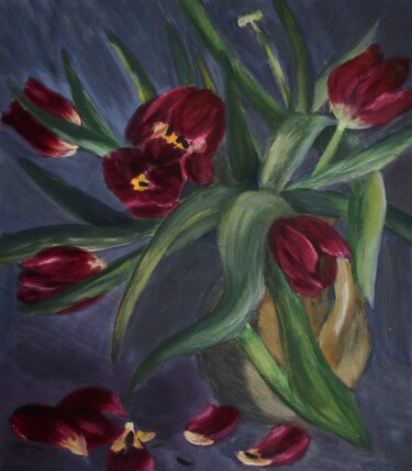 Painting titled "Fading tulips. 2 wo…" by Olga Yashchenko, Original Artwork, Oil