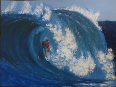 Painting titled "On the wave." by Olga Yashchenko, Original Artwork, Oil Mounted on Cardboard
