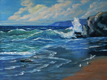 Malerei mit dem Titel "Blue surf." von Olga Yashchenko, Original-Kunstwerk, Öl
