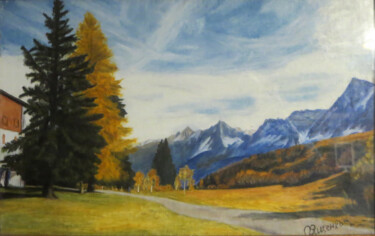 Malerei mit dem Titel "autumn in the mount…" von Olga Yashchenko, Original-Kunstwerk, Öl