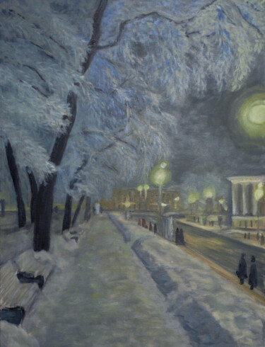 Painting titled "Winter evening in S…" by Olga Yashchenko, Original Artwork, Oil