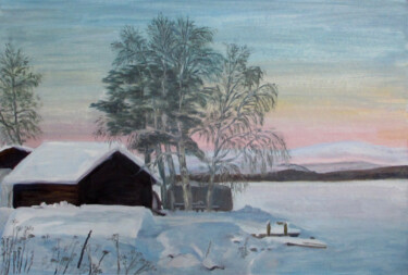 Painting titled "winter twilight" by Olga Yashchenko, Original Artwork, Oil