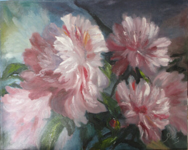 Painting titled "pink peonies" by Olga Yashchenko, Original Artwork, Oil