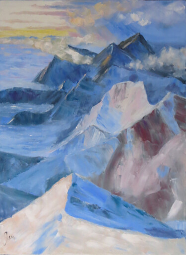 Painting titled "Abstract mountain l…" by Olga Yashchenko, Original Artwork, Oil Mounted on Wood Stretcher frame