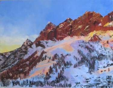 Painting titled "Mountain range in t…" by Olga Yashchenko, Original Artwork, Oil Mounted on Wood Stretcher frame