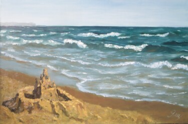 Картина под названием "Sand castle on the…" - Olga Yashchenko, Подлинное произведение искусства, Масло Установлен на Деревян…