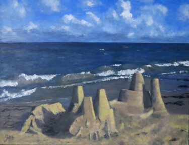Malerei mit dem Titel "Sand castle on the…" von Olga Yashchenko, Original-Kunstwerk, Öl