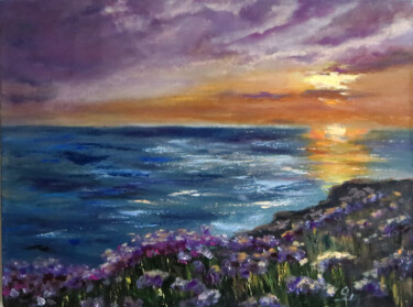 Peinture intitulée "Sunset on the sea." par Olga Yashchenko, Œuvre d'art originale, Huile