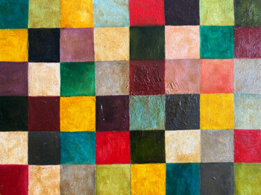 Painting titled "Colour cubes" by Olga Zhulimova, Original Artwork, Oil Mounted on Cardboard