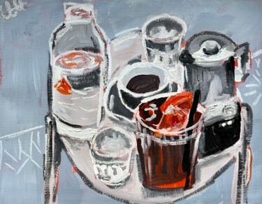 Painting titled "coffee and juice, d…" by Olga Zhulimova, Original Artwork, Acrylic
