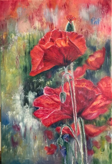 Painting titled "«Маки»" by Olga Bunevich, Original Artwork, Oil