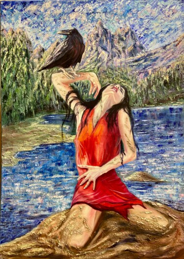 Картина под названием "Легенда о Вороне" - Ольга Буневич, Подлинное произведение искусства, Масло