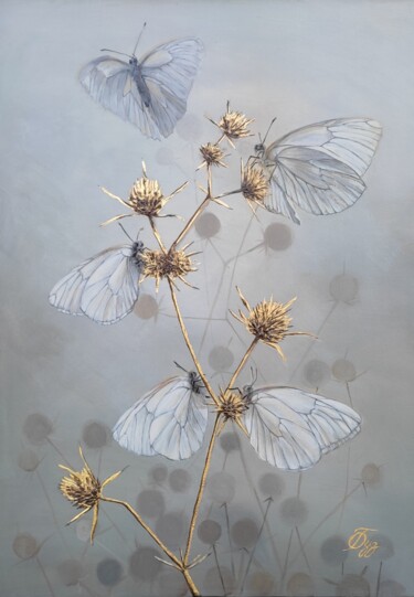 Painting titled "Butterfly  (Бабочки)" by Olga Buzmakova, Original Artwork, Acrylic Mounted on Wood Stretcher frame