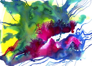 Malerei mit dem Titel "Green&Purple" von Olga Dospekhova, Original-Kunstwerk, Aquarell