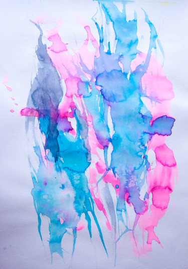 Pintura intitulada "Blue & pink" por Olga Dospekhova, Obras de arte originais, Aquarela