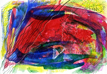 Dessin intitulée "Red landscape" par Olga Dospekhova, Œuvre d'art originale, Aquarelle