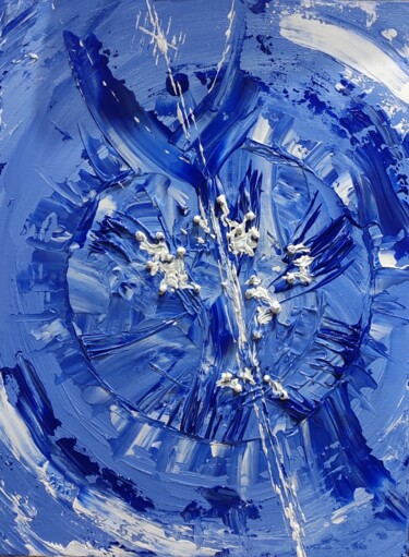 Painting titled "Abstract Blue Paint…" by Olga De Weck, Original Artwork, Acrylic