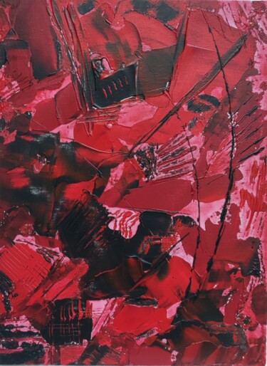 Schilderij getiteld "Small Abstract Red…" door Olga De Weck, Origineel Kunstwerk, Acryl