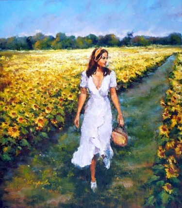 Pittura intitolato "Yellow Flowers" da Olga Egorov, Opera d'arte originale, Olio Montato su Telaio per barella in legno