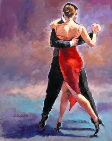 Schilderij getiteld "Tango my Love" door Olga Egorov, Origineel Kunstwerk, Olie Gemonteerd op Frame voor houten brancard