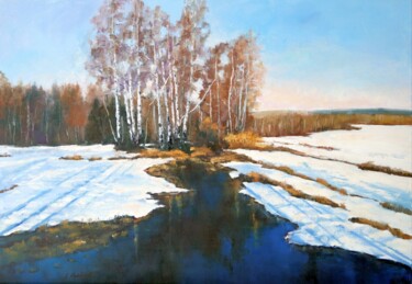 Painting titled "March" by Olga Egorov, Original Artwork, Oil Mounted on Wood Stretcher frame