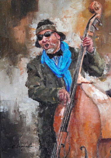 Pintura intitulada "Street Musician" por Olga Egorov, Obras de arte originais, Óleo Montado em Armação em madeira