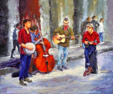 Pintura intitulada "Street Musicians" por Olga Egorov, Obras de arte originais, Óleo Montado em Armação em madeira