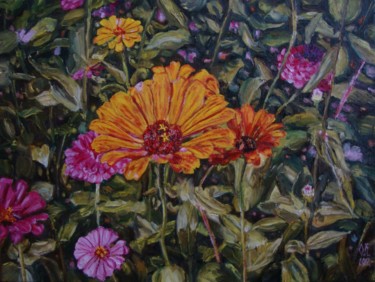 Painting titled "Orange garden" by Olga Knezevic, Original Artwork, Oil