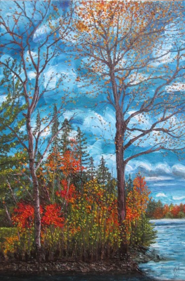 Painting titled "Colorful autumn" by Olga Knezevic, Original Artwork, Oil