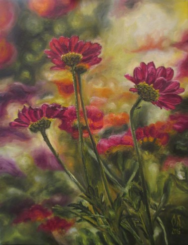 Painting titled "Pink garden" by Olga Knezevic, Original Artwork, Oil
