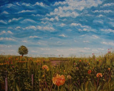 Painting titled "Country field" by Olga Knezevic, Original Artwork, Oil