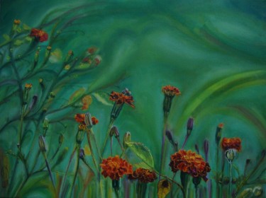 Painting titled "Green spring" by Olga Knezevic, Original Artwork, Oil