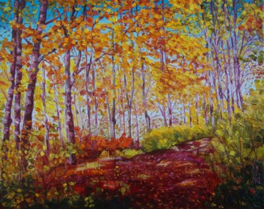 Painting titled "Sunny autumn" by Olga Knezevic, Original Artwork, Oil