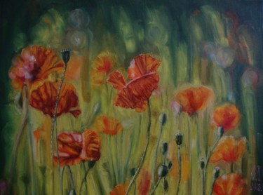 Painting titled "Poppy field" by Olga Knezevic, Original Artwork, Oil
