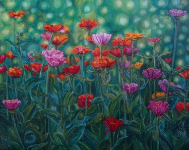 Painting titled "Floral colors" by Olga Knezevic, Original Artwork, Oil