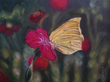 Painting titled "Yellow butterfly I" by Olga Knezevic, Original Artwork, Oil
