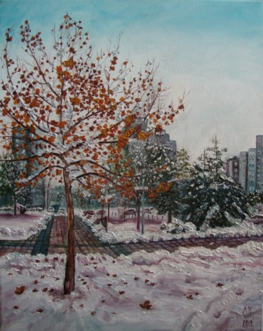 Painting titled "Serene winter" by Olga Knezevic, Original Artwork, Oil