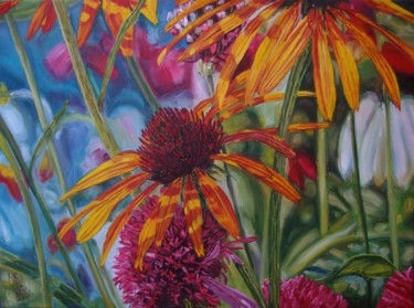 Painting titled "Tropical garden" by Olga Knezevic, Original Artwork, Oil
