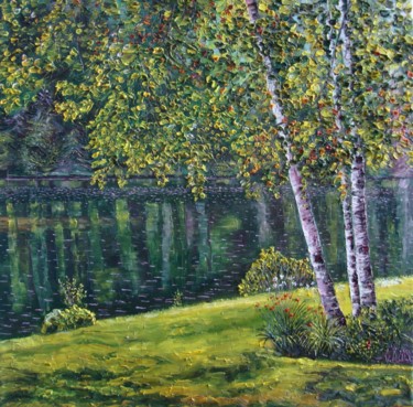 Painting titled "Green spring I" by Olga Knezevic, Original Artwork, Oil