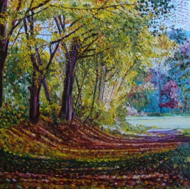Painting titled "Golden autumn 1" by Olga Knezevic, Original Artwork, Oil