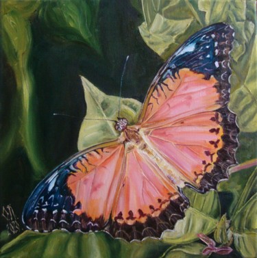 Painting titled "Orange  butterfly" by Olga Knezevic, Original Artwork, Oil