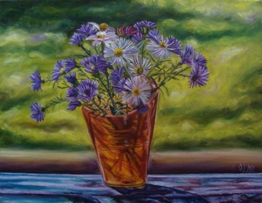 Painting titled "Spring in the vase" by Olga Knezevic, Original Artwork, Oil
