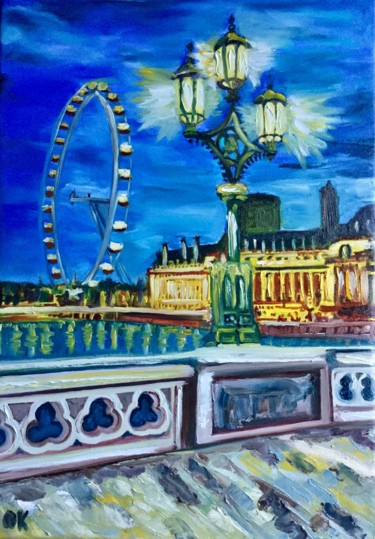 Painting titled "London at night. We…" by Olga Koval, Original Artwork, Oil