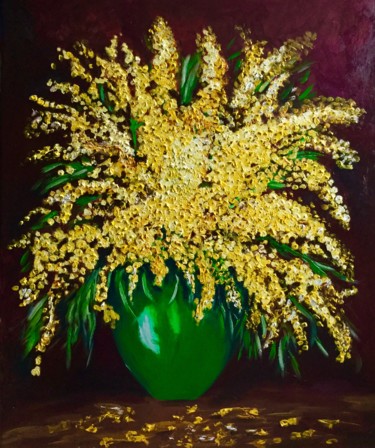 Malarstwo zatytułowany „Mimosas in a green…” autorstwa Olga Koval, Oryginalna praca, Olej