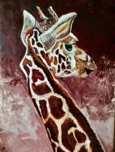 Painting titled "Giraffe" by Olga Koval, Original Artwork, Oil