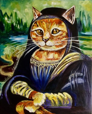Peinture intitulée "Cat La Gioconda. Fe…" par Olga Koval, Œuvre d'art originale, Huile
